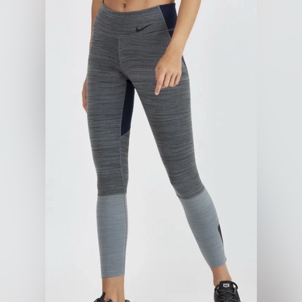 Nike Women's Dri Fit Gray and Blue Training Tights - Picture 4 of 17